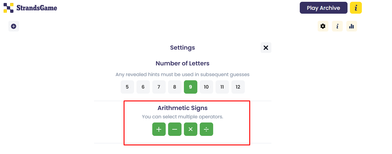 Numberle Arithmetic Signs